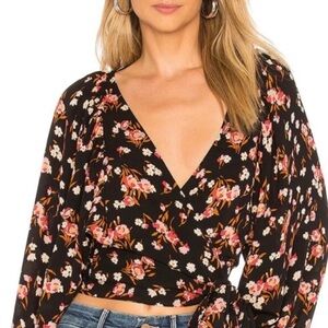 A.L.C. Black and Pink Floral 100% Silk Wrap Blouse size 2